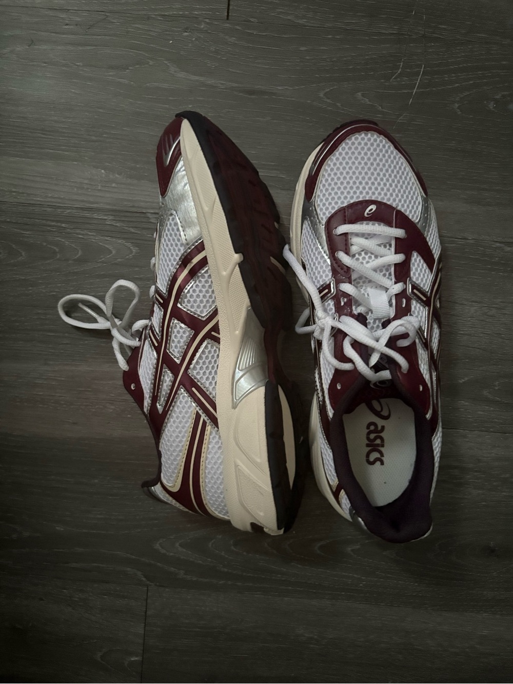 ASICS Women's White and Burgundy Athletic Running Shoes